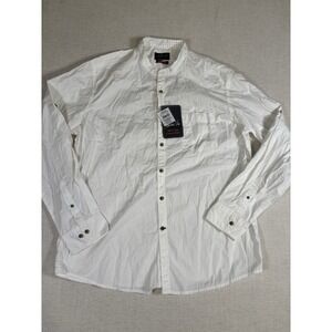 Netplay Men XL White Banded Collar Shirt 100% Cotton Long Sleeve NWT